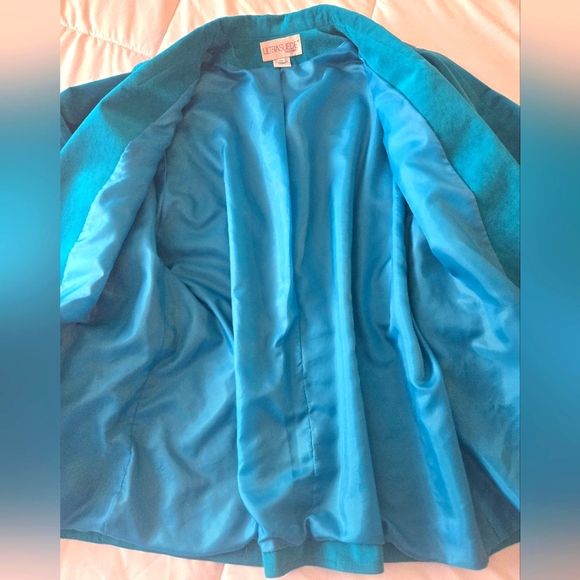 Aqua Blue Washable Faux Suede Skirt and Jacket Suit Set Size 12 - Picture 7 of 16